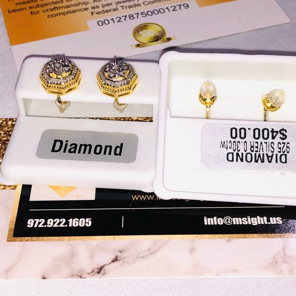 Real diamond earrings, custom designed beautiful gold vermeil natural diamonds - Picture 6 of 6